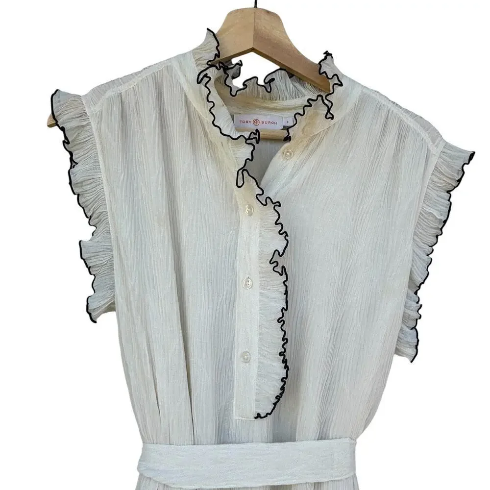 Tory Burch White Meredith Maxi Dress Ruffled Tiered Size 8